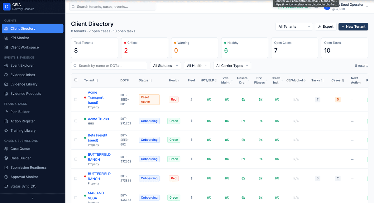 GEIA CSA/DOT Score Improvement Platform